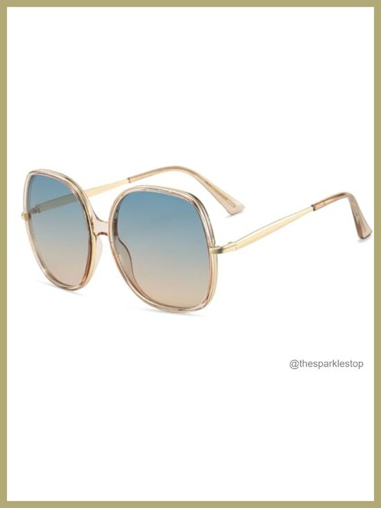 Vintage 70s Oversized Square Sunglasses Women UV400 Plastic Metal Frame